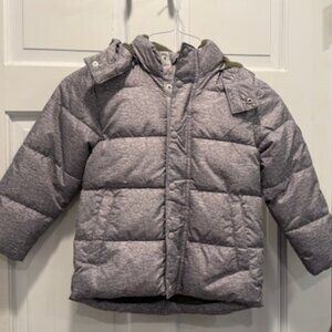 Gap Puffer Kids Warmest Jacket Style Winter Coat Heather Gray & Green Fleece 5y